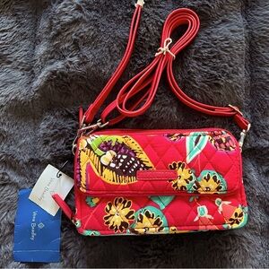 NWT Vera Bradley Red RFID All in One Crossbody Signature Cotton Triple Zip Bag